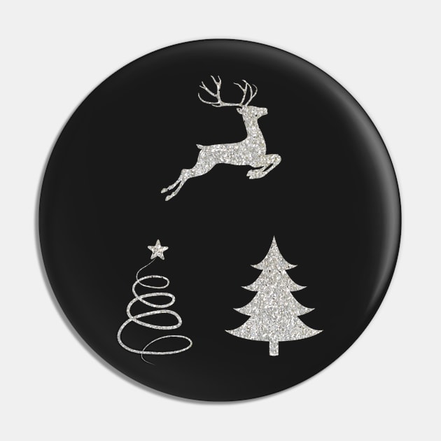 Silver Faux Glitter Christmas Trees and Reindeer Pack Pin by Felicity-K