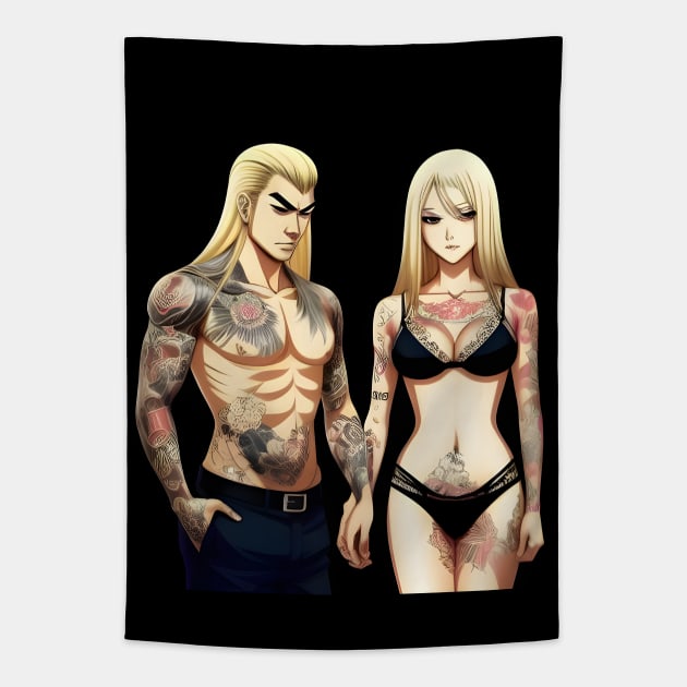 Tatoo Anime Couple Tapestry by animegirlnft