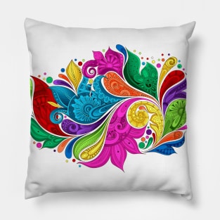 Paisley Garden Indian Style Print on White Pillow