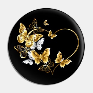 Butterflies Ascending a Gold Heart Pin