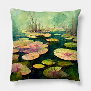 Watercolor Lilly pads in swamp Pillow