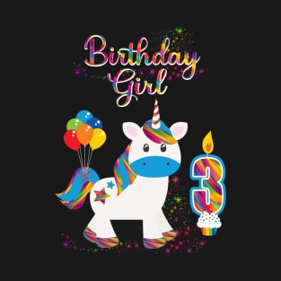 Unicorn Birthday Gift 3 Three Girls Sweet Rainbow Themed T-Shirt