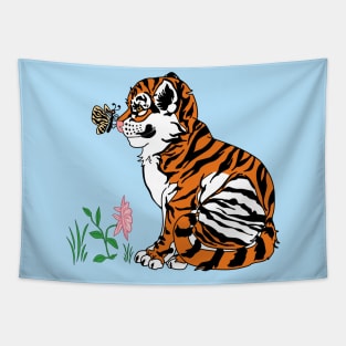 Cute Baby Tiger and Butterfly Tapestry