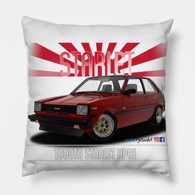 Toyota Starlet KP61 Red Pillow by PjesusArt