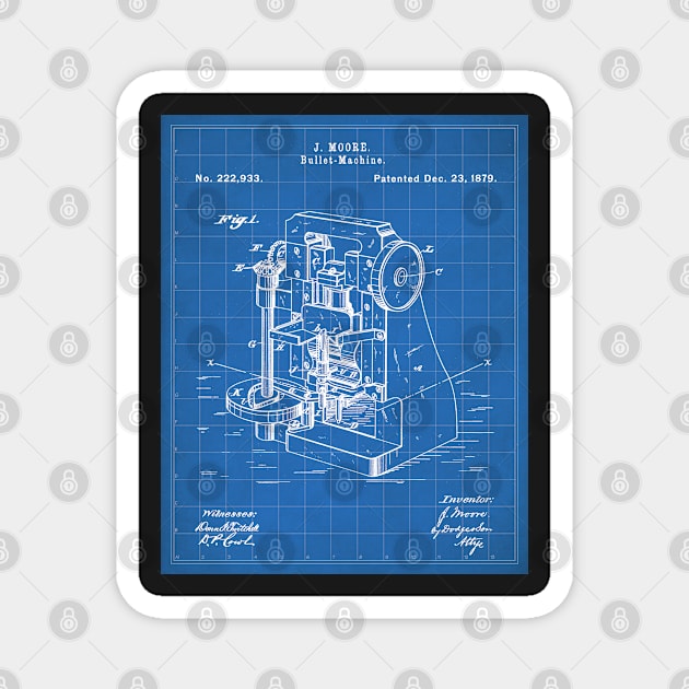 Bullet Machine Patent - Gun Enthusiast Firearms Shop Art - Blueprint Magnet by patentpress