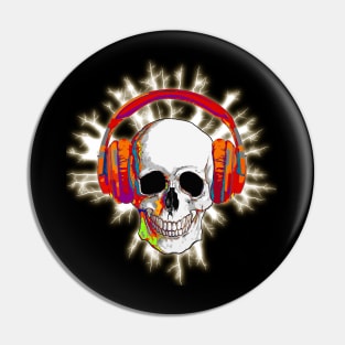 Skull with headphones, music, cool, colorfull Pin