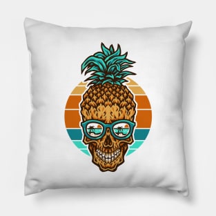 Vintage Retro Sunset Skull Pineapple Beach Holiday Pillow