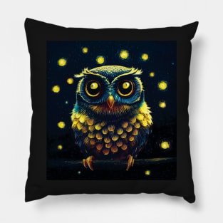 Copper and Teal Owl Among the Stars Pillow