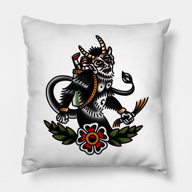 Traditional Krampus Tattoo Piece Pillow by radquoteshirts