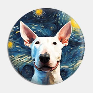 Cute Adorable Bull Terrier Dog Breed Painting in a Van Gogh Starry Night Art Style Pin