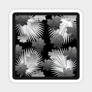 PALM MAGNOLIA SILVER BLACK AND WHITE PATTERN Magnet