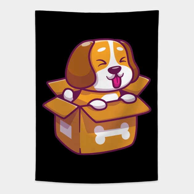 Cute dog playing in box Tapestry by Catalyst Labs