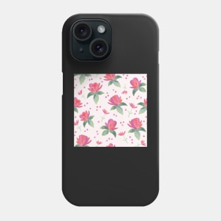 Pink Watercolor Roses with Soft green foliage and dotty background Phone Case