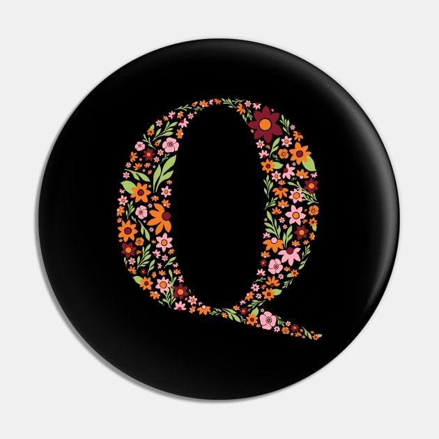 Retro Floral Letter Q Pin by zeljkica