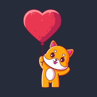 Cute dog shiba inu holding love balloon T-Shirt