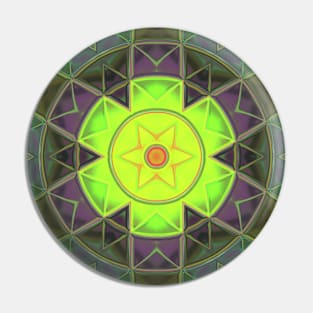 Mosaic Kaleidoscope Flower Green and Purple Pin