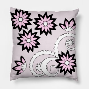 Doodle composition of the black-pink flowers Pillow