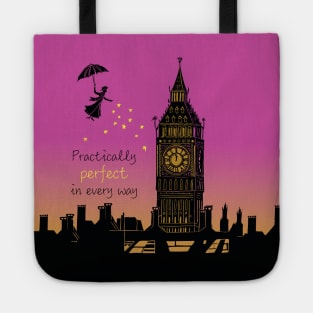 Mary Poppins Practically Perfect in Every Way Sunset Linocut Tote