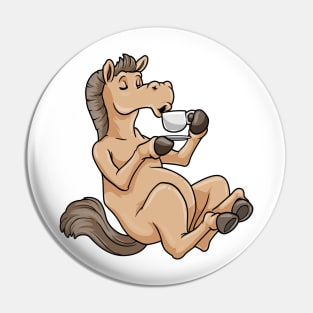 Horse with cup of coffee Pin