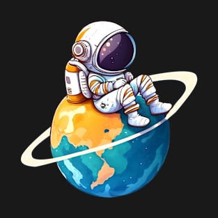 Astronaut Sitting on Earth T-Shirt