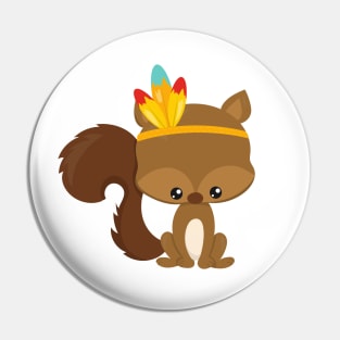 Thanksgiving Squirrel, Brown Squirrel, Feathers Pin