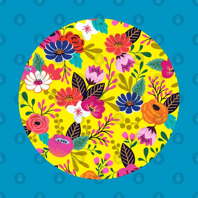 Bright boho hand drawn flower pattern by Jennifer Ladd