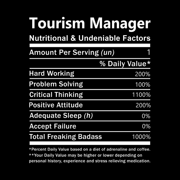 Tourism Manager T Shirt - Nutritional and Undeniable Factors Gift Item Tee by Ryalgi