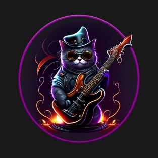 Neon Musician Cat T-Shirt