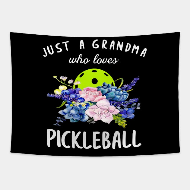 Just a Grandma Who Loves Pickleball Flower Floral Tapestry by Little Duck Designs