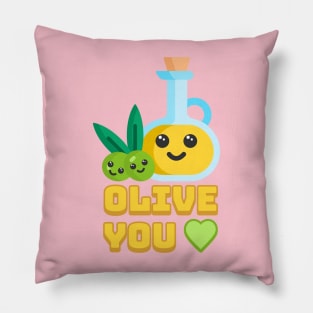 Olive You! Cute Olive I Love You Cartoon Pillow