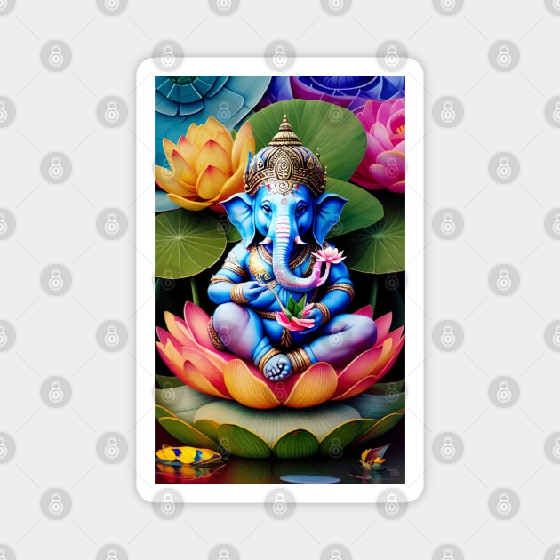 Baby Ganesh sitting on lotus flower Magnet by mariasshop