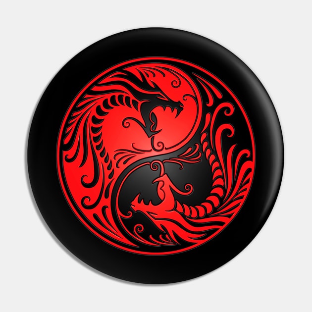 Red and Black Yin Yang Dragons Pin by jeffbartels