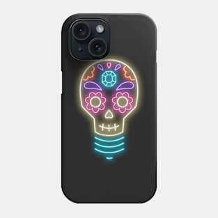 Neon sugar skull lightbulb Phone Case