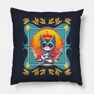 Rock and Roll Cat playing guitar Pillow