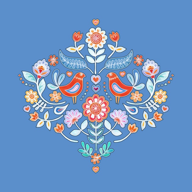 Happy Folk Summer Floral on Light Blue by micklyn