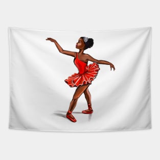 Ballet in red shoes - ballerina doing pirouette in red tutu and red shoes  - brown skin ballerina Tapestry