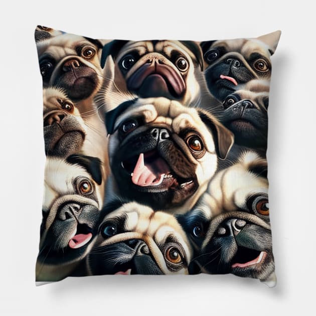 Dog Pugs Wild Nature Funny Happy Humor Photo Selfie Pillow by Cubebox