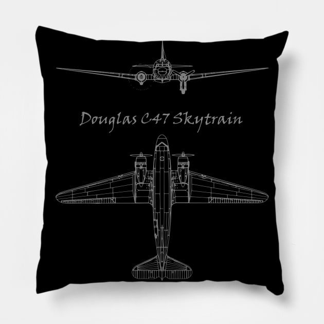 Douglas C-47 Skytrain Airplane Blueprint Pillow by Mandra