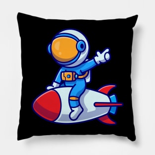 Cute Astronaut Riding Rocket Cartoon Pillow