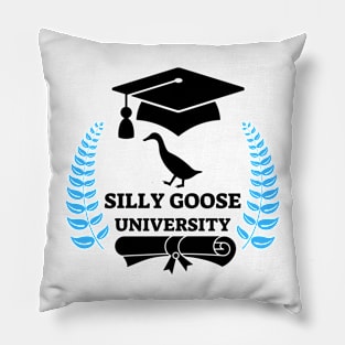 Silly Goose University - Walking Goose Black Design With Blue Details Pillow