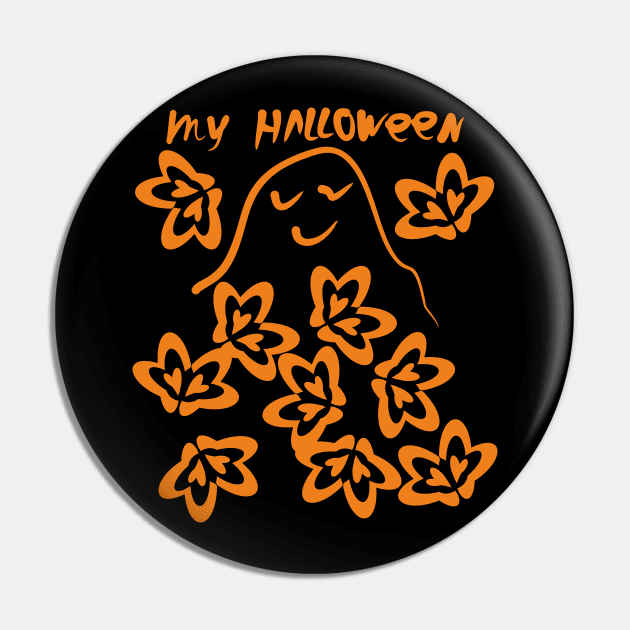 Funny orange ghost Pin by Evgeniya