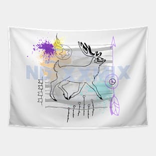Abstract Deer Skull collage Tapestry