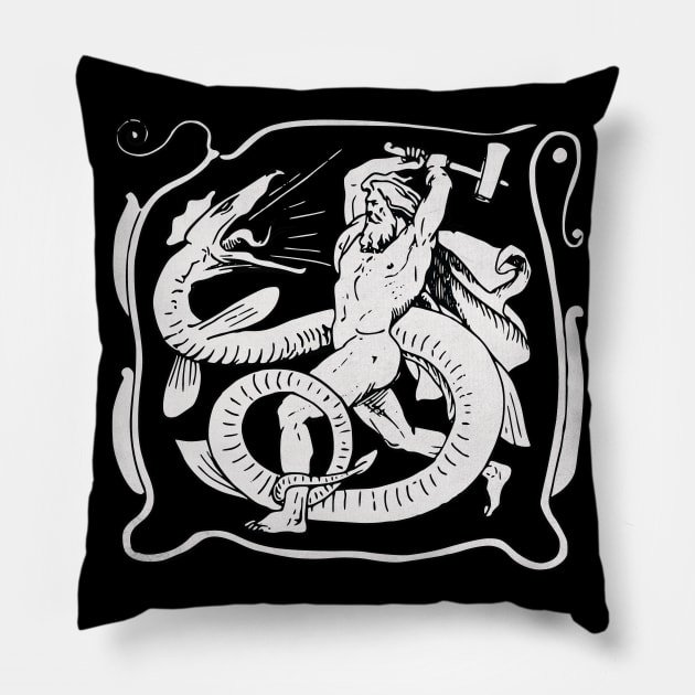 Thor Jörmungandr Battle Ragnarök Pillow by Beltschazar