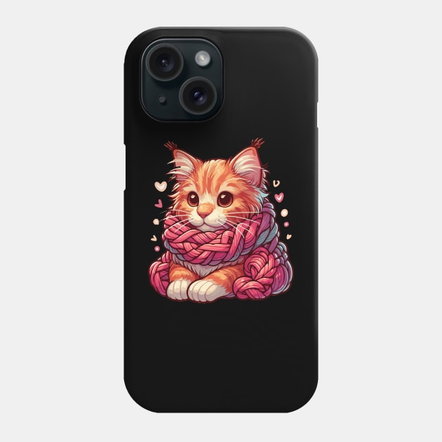 Cute Maine Coon Cat in Yarn Scarf Phone Case by TomFrontierArt