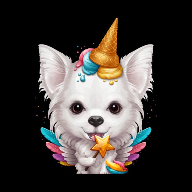 White Long Coat Chihuahua Ice Cream Unicorn by stonemask