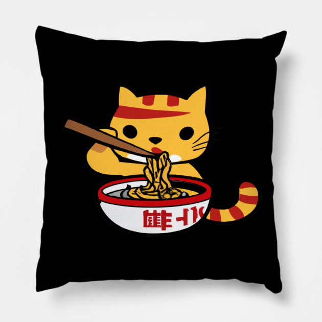 Cute cat eating ramen Pillow by 365inspiracji