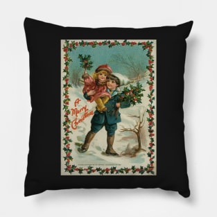 Vintage Christmas Boy and Girl Pillow