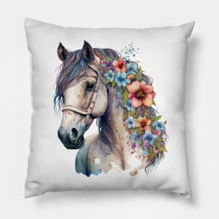 Watercolor Floral Horse Pillow