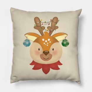 Reindeer Christmas Light Watercolor Pillow