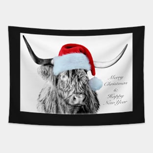 Highland Cow with Santa Hat Tapestry